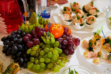 Different food on a banquet served table