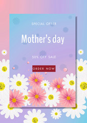 Mother day sale background with beautiful flower, vector illustration template, banners, Wallpaper, invitation, posters, brochure, voucher discount