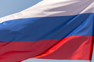 Flag of Russia against the blue sky