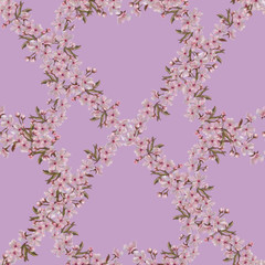 Obraz na płótnie Canvas Pink Floral Heart Wreath Seamless Pattern. Floral Continuous Design for Print, Background, Gift Wrap, Wallpaper, and Textile.