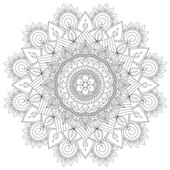 Mandala Intricate Patterns Black and White Good Mood. Flower Vintage decorative elements Oriental. Round ornament, mandala, ethnic decorative element, boho style, zentangle.