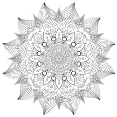 Mandala Intricate Patterns Black and White Good Mood. Flower Vintage decorative elements Oriental. Round ornament, mandala, ethnic decorative element, boho style, zentangle.
