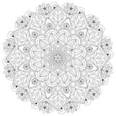 Mandala Intricate Patterns Black and White Good Mood. Flower Vintage decorative elements Oriental. Round ornament, mandala, ethnic decorative element, boho style, zentangle.
