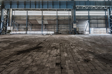 the workshop of old abandoned industrial steel factory