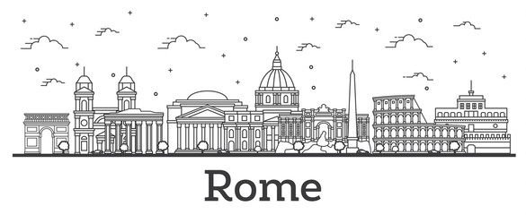 Fototapeta premium Outline Rome Italy City Skyline with Historic Buildings Isolated on White.