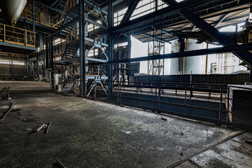 the workshop of old abandoned industrial steel factory