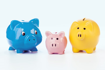 Group of colorful piggy banks