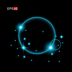 isolated cyan Rays with lens flare, Sun flare, flare on the black background. Transparent Vector Illustration