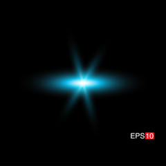 isolated cyan Rays with lens flare, Sun flare, flare on the black background. Transparent Vector Illustration