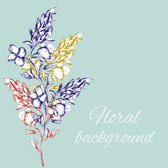 Hand drawn flowers. Spring contour flowers for decoration of festivities on paper,postcards, felicitation. Vector illustration