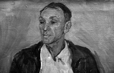 oil painting, black and white portrait