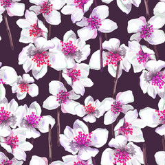 Seamless pattern of jasmine flowers. Handmade, watercolor.