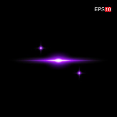 isolated purple Rays with lens flare, Sun flare, flare on the black background. Transparent Vector Illustration