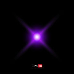 isolated purple Rays with lens flare, Sun flare, flare on the black background. Transparent Vector Illustration