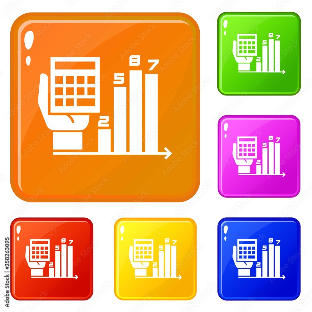 Poster finance chart icons set collection vector 6 color isolated on white background