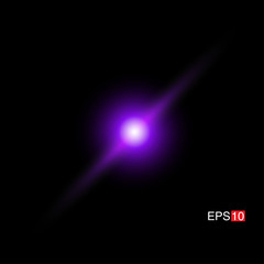 isolated purple Rays with lens flare, Sun flare, flare on the black background. Transparent Vector Illustration