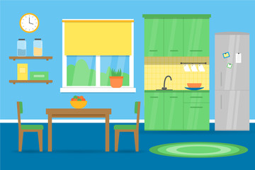 Modern kitchen interior with window and table, great design for any purposes