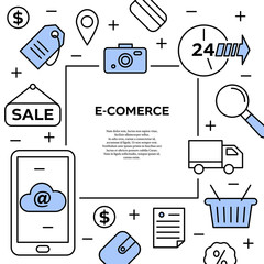 Modern linear icon with e-commerce.