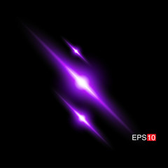 isolated purple Rays with lens flare, Sun flare, flare on the black background. Transparent Vector Illustration