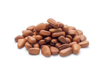 Pile of pine nuts isolated on white background