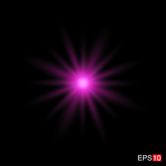 Obraz premium isolated pink Rays with lens flare, Sun flare, flare on the black background. Transparent Vector Illustration