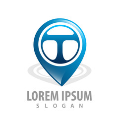 Pin location navigation with T letter concept design. Symbol graphic template element vector