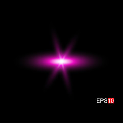 isolated pink Rays with lens flare, Sun flare, flare on the black background. Transparent Vector Illustration