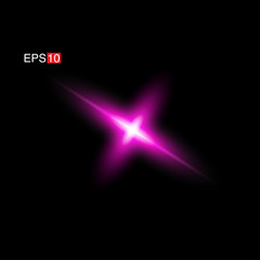 isolated pink Rays with lens flare, Sun flare, flare on the black background. Transparent Vector Illustration