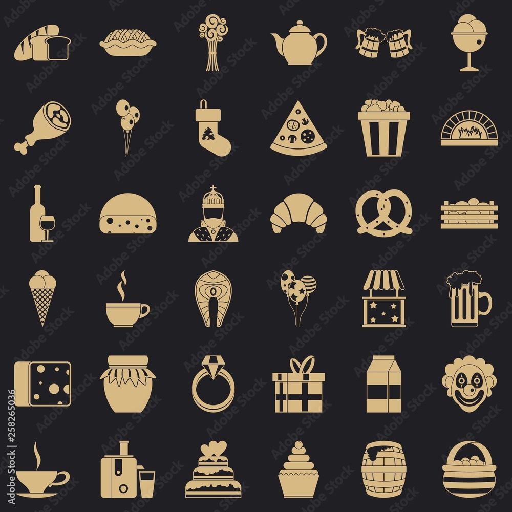 Poster bounty icons set. simple style of 36 bounty vector icons for web for any design