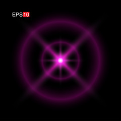 isolated pink Rays with lens flare, Sun flare, flare on the black background. Transparent Vector Illustration