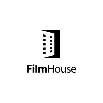 illustration logo from film strip with house door logo design concept