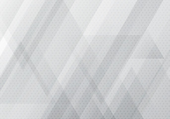 Abstract white and gray geometric banner with triangles shapes overlay background and halftone texture.