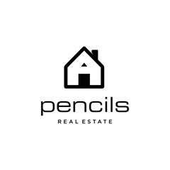 illustration logo combination from pencil with home or house logo design concept
