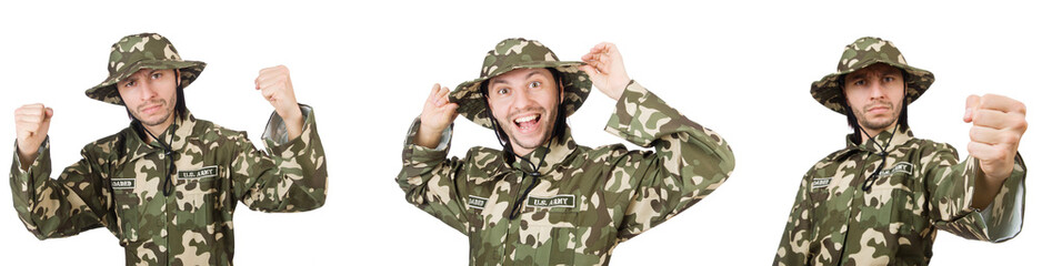 Funny soldier isolated on white