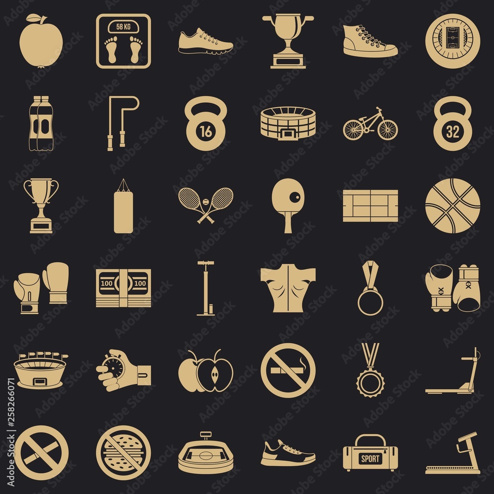 Poster boxing icons set. simple style of 36 boxing vector icons for web for any design