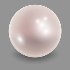 Shiny natural white pearl with light effects on grey background.