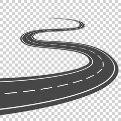 Curved road with white markings.