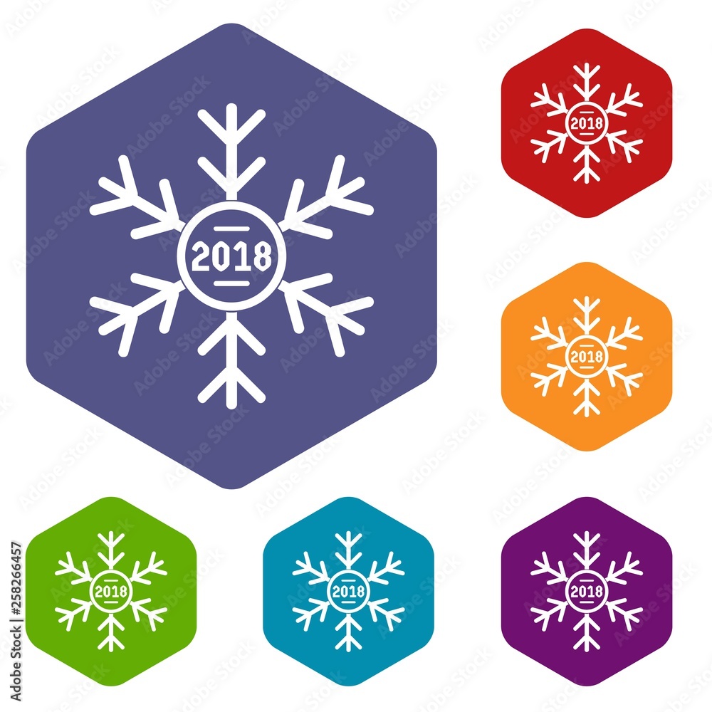 Poster snowflake icons vector colorful hexahedron set collection isolated on white