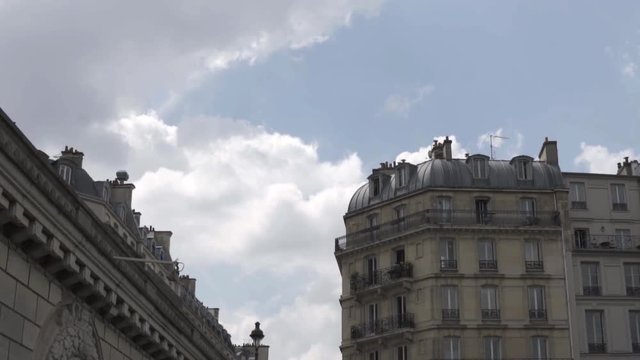 SLOW MOTION: Typical parisian street with lovely old buildings, France