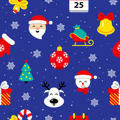 Naklejka premium Christmas flat seamless pattern