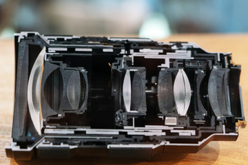 camera lens in section, close-up