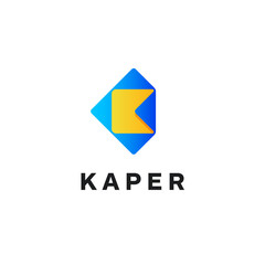 initial K with paper origami logo design concept