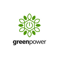 eco leaf with power button logo design concept