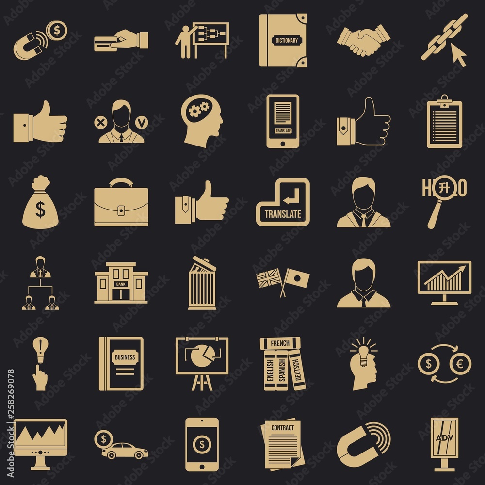 Poster business training icons set. simple style of 36 business training vector icons for web for any desig
