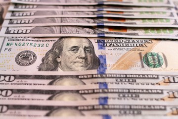 Dollars Closeup Concept. American Dollars Cash Money. One Hundred U.S. Dollar Banknotes