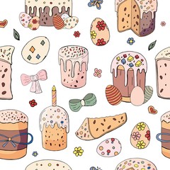 Seamless pattern with easter cakes on white background.