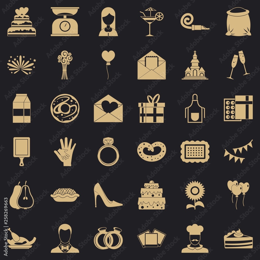 Poster cake icons set. simple style of 36 cake vector icons for web for any design