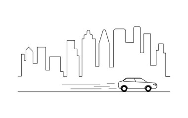 car and city silhouette in a way