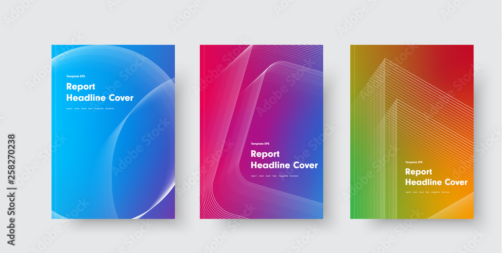 Poster Design of vector minimalistic covers with gradient and geometric intersecting line shapes.