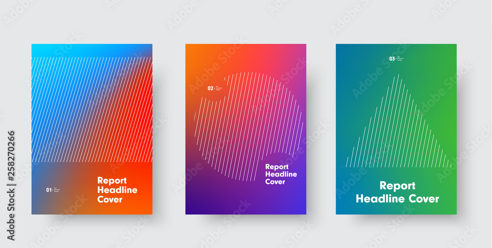 Aufkleber Templates for minimalistic vector cover with a gradient on the background and a circle, a triangle and a rectangle of diagonal lines.